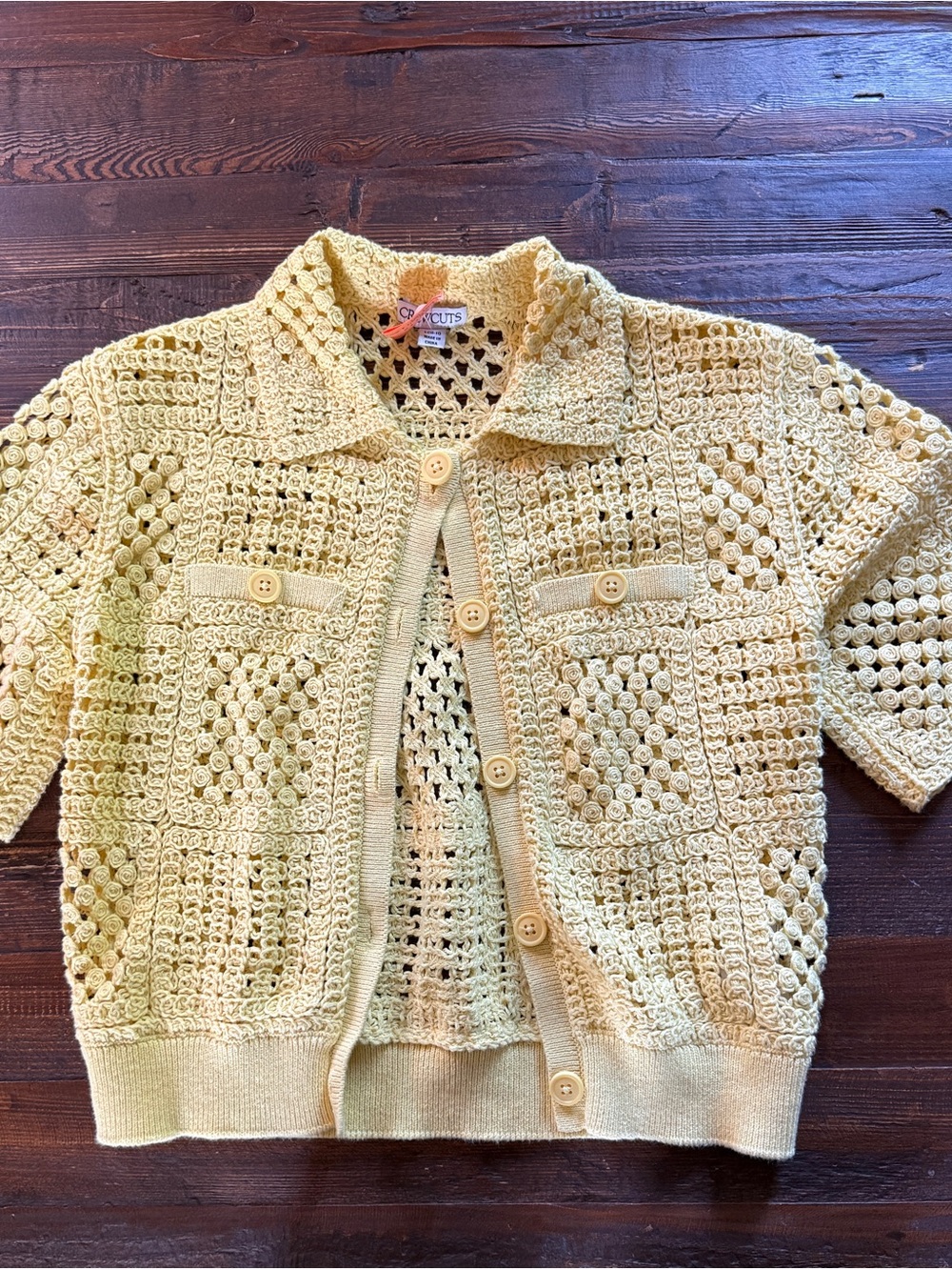 Crewcuts Yellow Crochet Button-Front Sweater Top Sz 10/11